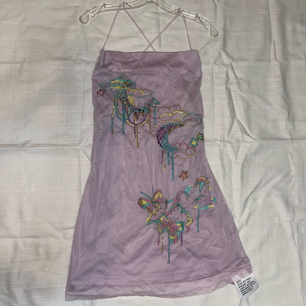 ASOS DESIGN Strappy Mini Dress Purple Butterfly Embroidery New With Tags